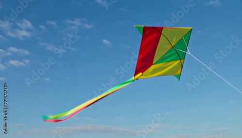 Colorful kite flying in a blue sky