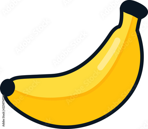 Flat Cartoon Yellow Banana with Stem