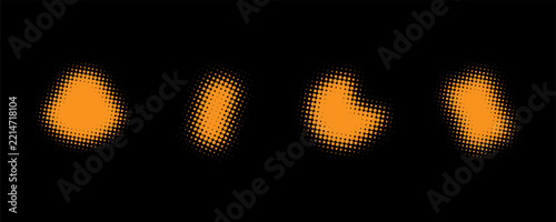 Orange Halftone Dot Texture Set with Abstract Rounded Shapes on Black Background