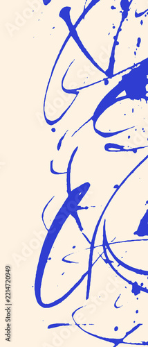 Blue Abstract Flowing Curves and Loose Scribble Lines on Beige Vertical Background, Modern Organic Linear Art with Expressive Hand Drawn Strokes for Creative Bookmark Design