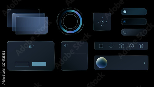Sci-fi vector elements of an on-board computer. Suitable for UI, games, and science projects.