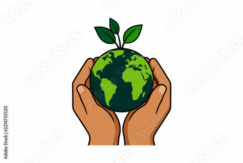 Hands Holding Earth with Sprouting Leaves.