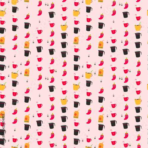 Seamless pattern of cartoon food and drink icons