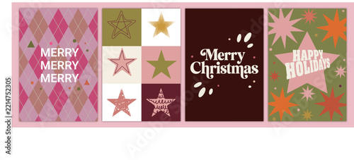 Christmas greeting card collection with stars festive typography and holiday poster designs