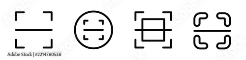 QR Code Barcode Scan and Face Recognition Icon Set, Mobile Scanning Symbols for Code Detection, Object Scan, Identity Verification and Digital Security