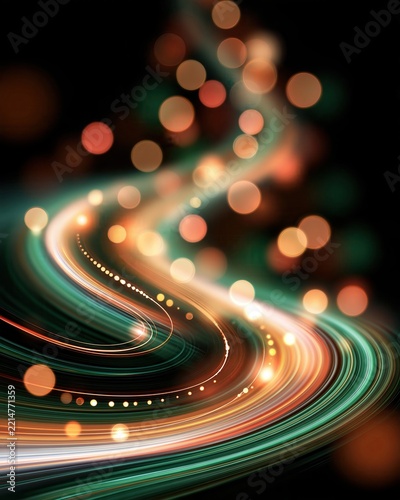 Vibrant Christmas Abstract Background With Glowing Lights and Swirls