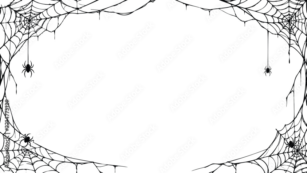 Fototapeta premium Spooky spider web border frame background