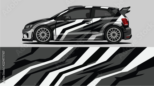 Car Wrap Design with Camouflage Stripes in Black White Gray