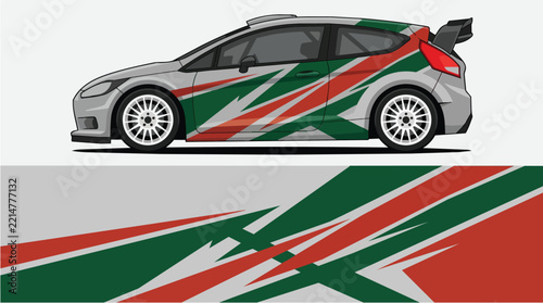 Car Wrap Design with Camouflage Racing Livery in Green and Red