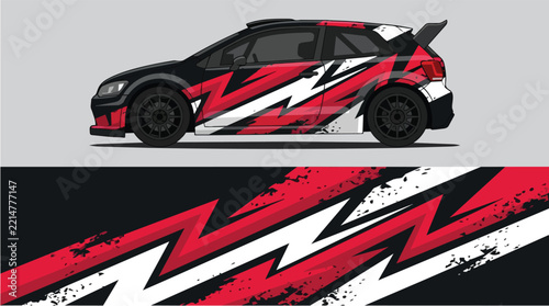 Car Wrap Design with Aggressive Racing with Red Black Camouflage Decal