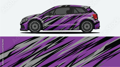Car Wrap Design with Diagonal Purple Black White Racing Livery
