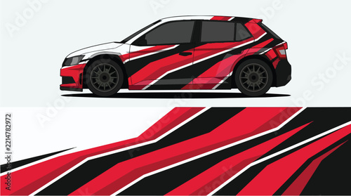 Car Wrap Design with Aggressive Red Black Racing Stripes Livery