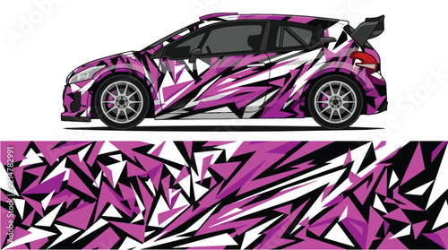 Car Wrap Design with Geometric Shattered Decal in Purple and Black