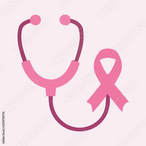 Pink Stethoscope with Breast Cancer Awareness Ribbon Vector Illustration.