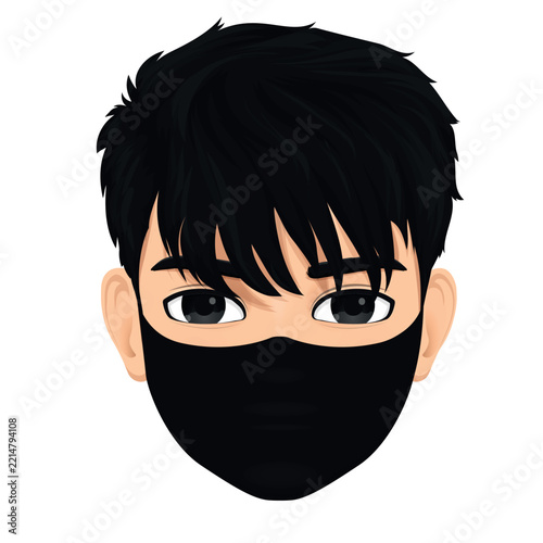Face of a young male wearing a black mask.