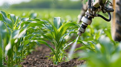 Autonomous robotic cultivator performing precision weed control between rows of young corn, smart farming, agricultural robotics, sustainable agriculture, automated crop care,
