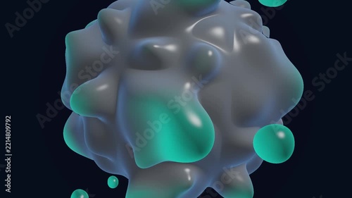 3D Liquid Chrome Sphere with Glowing Cyan Fluid Droplets