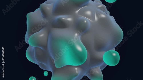 3D Liquid Chrome Sphere with Glowing Cyan Fluid Droplets