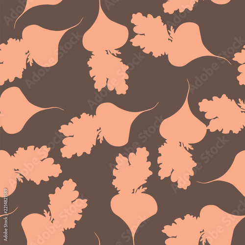 Seamless pattern with hand drawn beets. Illustration of beetroot vegetable. Reapiting tile for fabric, wallpaper wrapping paper. Eco friendly healthy food concept.