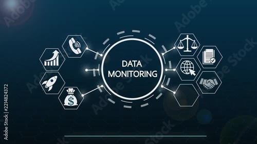 Data monitoring hud interface with business icons and analytics infographic business analytics digital interface