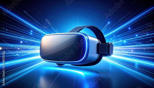 Virtual reality and metaverse technology immersive digital experience with futuristic glowing light streaks and cyberspace connectivity Advanced hardware headset for simulation and gaming