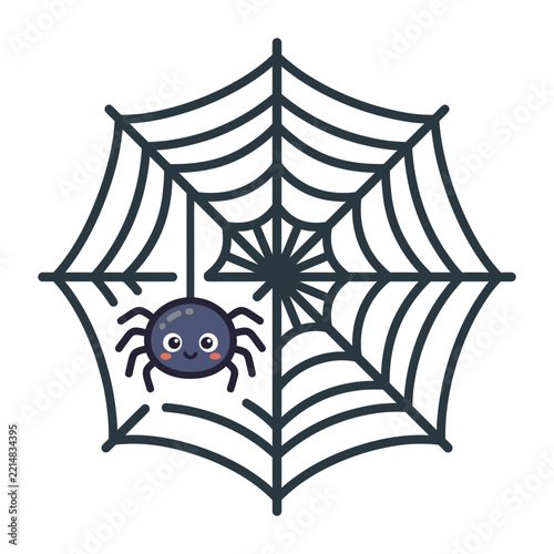 Cute cartoon spider hanging on a spider web vector illustration