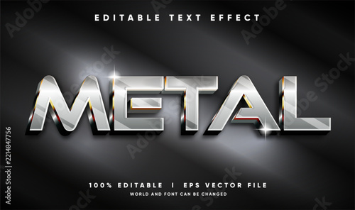 Editable Metal chrome silver 3D text effect vector template with metallic glossy style