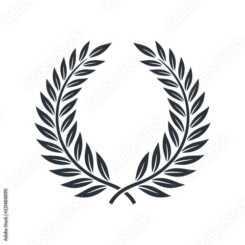 Classic black and white laurel wreath symbol of victory, achievement, and honor, isolated on a white background.