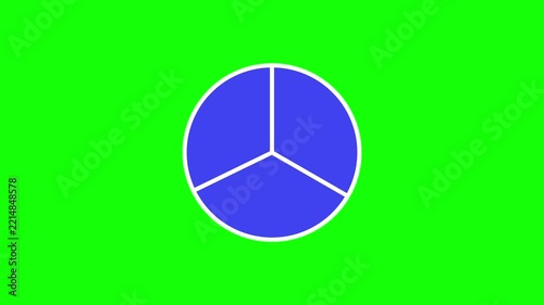 Animated blue pie chart data visualization on green screen