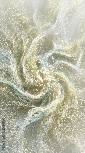 Elegant Silver Liquid Swirl with Sparkles and Bubbles.
