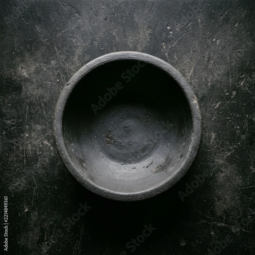 Empty Black Ceramic Bowl on Dark Surface.