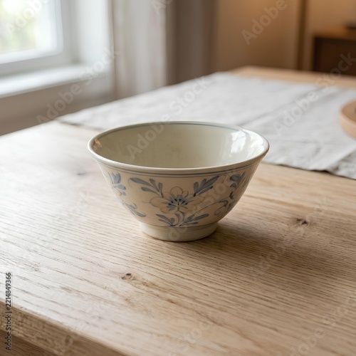 Empty Ceramic Bowl on Wooden Table Near Window.