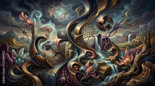 Fantasy Dragon Battle Scene with Mythical Creatures and Dark Sky Background.