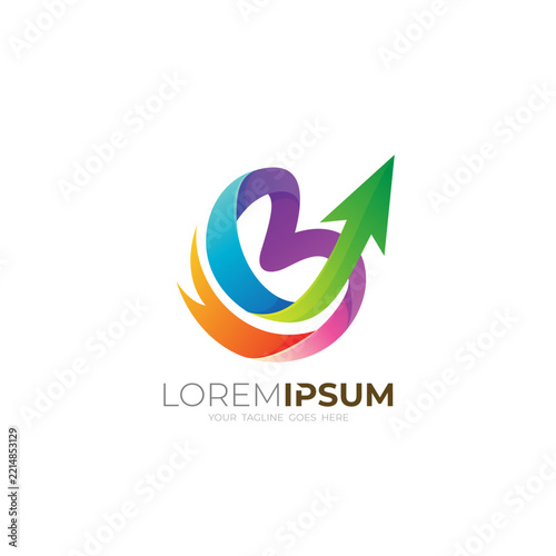 B logo and arrow design, Ready to use company logo featuring the initial B