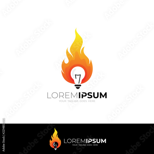 a light bulb logo and a burning fire and bright light, 3d colorful style design