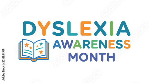 Dyslexia Awareness Month text and book icon