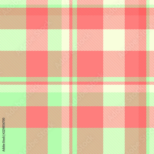 A festive tartan plaid pattern with a balanced check structure and red and green tones. The seamless textile background recreates a woven fabric look with a natural decorative character.
