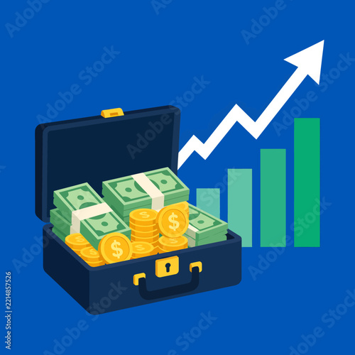 Business Briefcase Full of Money with Growth Chart