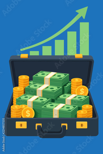 Open Briefcase Full of Money with Growth Graph