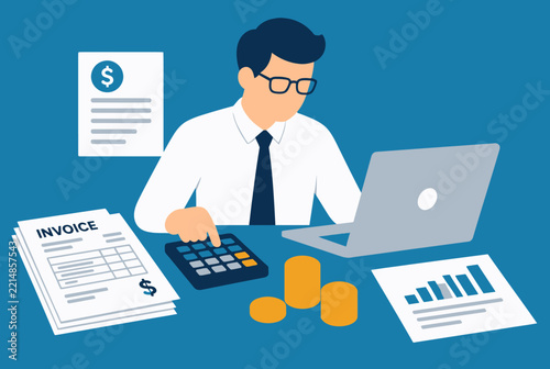 Accountant Working with Financial Invoices and Calculator