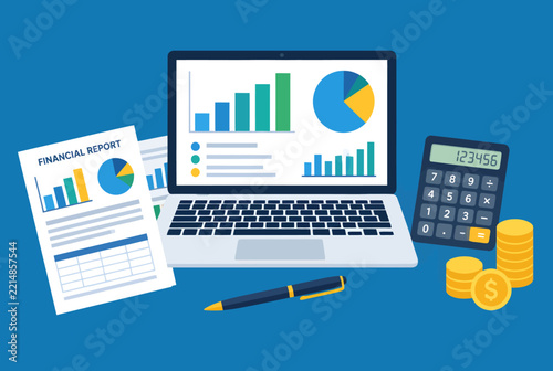 Business Financial Reporting and Data Analysis Vector Illustration