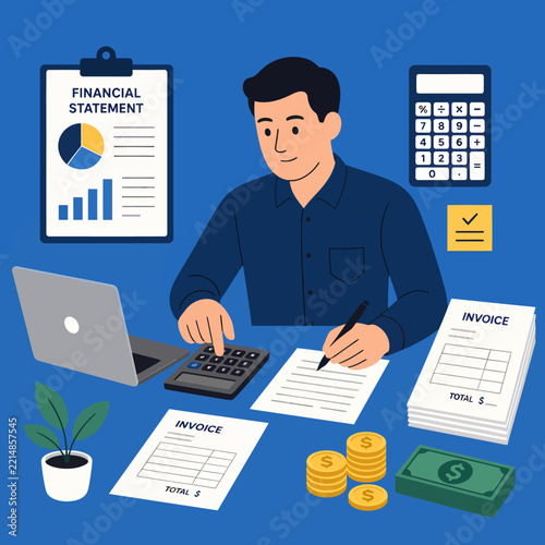 Businessman Managing Financial Statements and Business Invoices