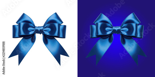 Elegant shiny dark blue satin ribbon gift bow for holiday decoration design