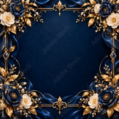 Royal Blue Gold Wedding Invitation Background