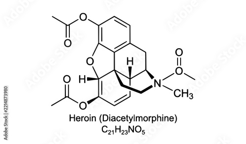 Heroin Skeletal Formula – Chemical Molecule Vector