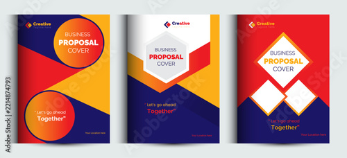 Professional business report cover page designs featuring geometric shapes and color blocks