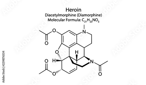 Heroin Chemical Structure – Diacetylmorphine C21H23NO5