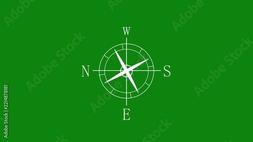 Minimalist white compass drawing dynamic motion graphic element on green screen background.