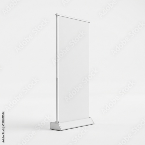 Modern blank white retractable banner stand mockup for product and brand presentations