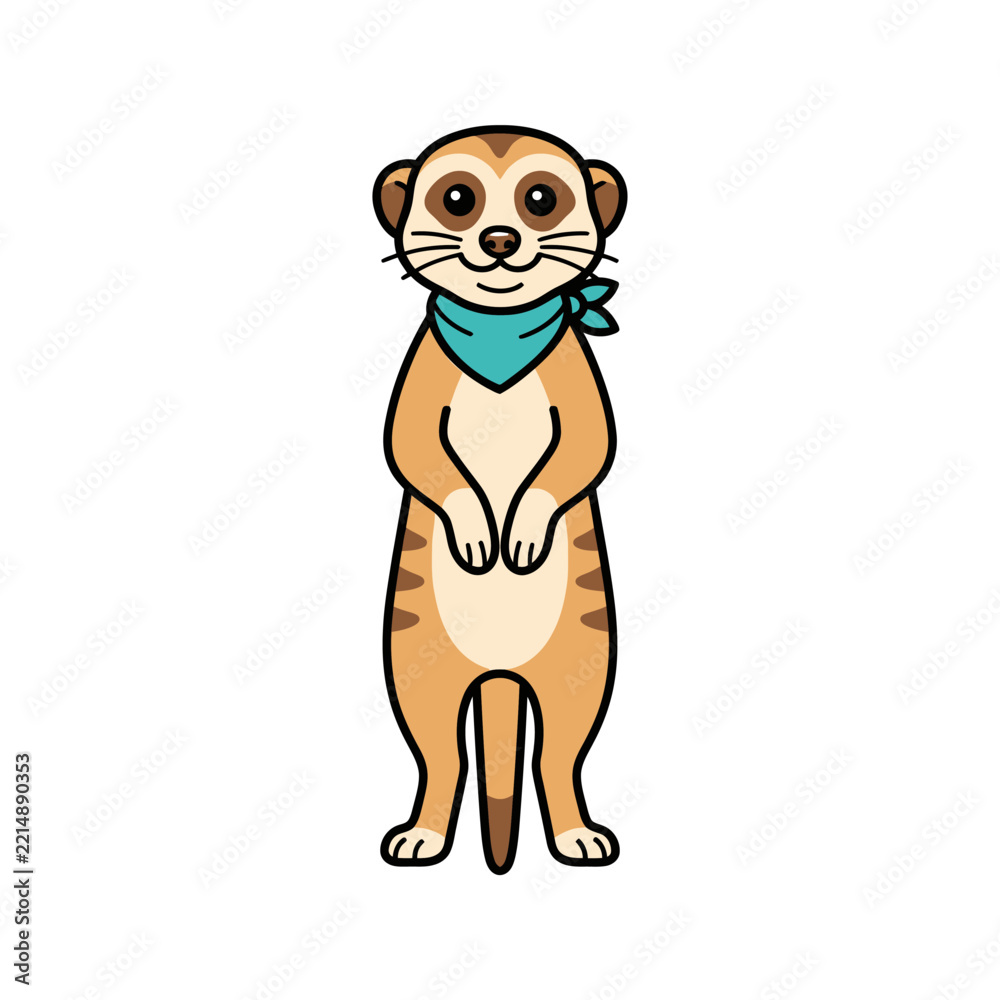 Fototapeta premium Standing cartoon meerkat wearing a green neck scarf.